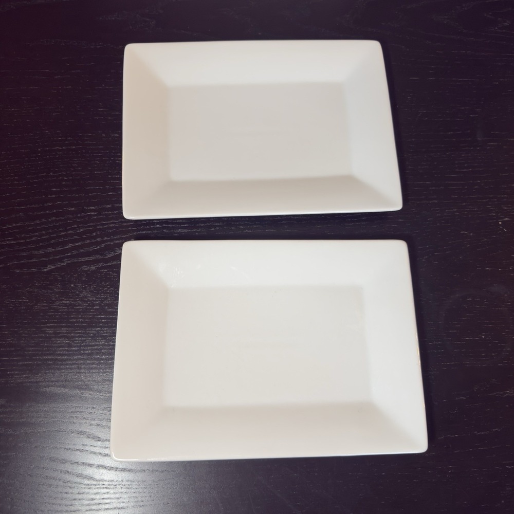 Crate and Barrel Rectangular Square White Porcelain Serving Platter Dish 11" (2)